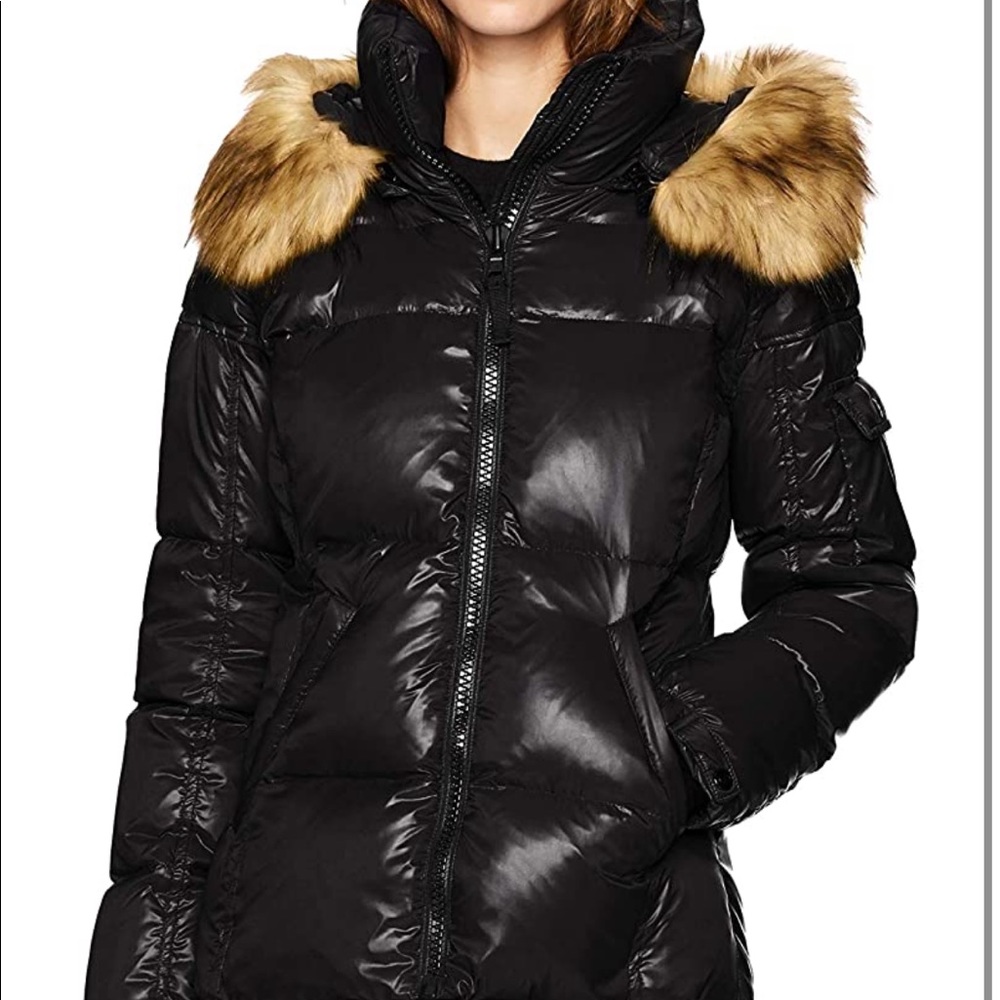 S13 Women Down Puffer Jacket Faux Fur Trimmed Hood